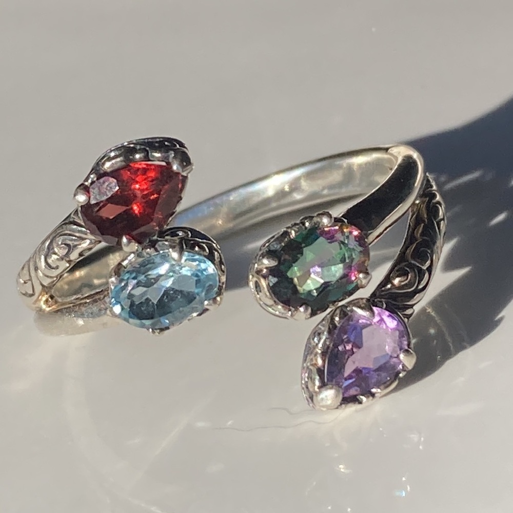 Rainbow Gem Stone Ring Sterling Silver